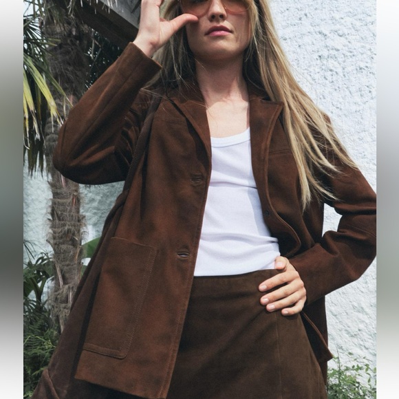 Zara 100% suede leather blazer jacket - Picture 6 of 8